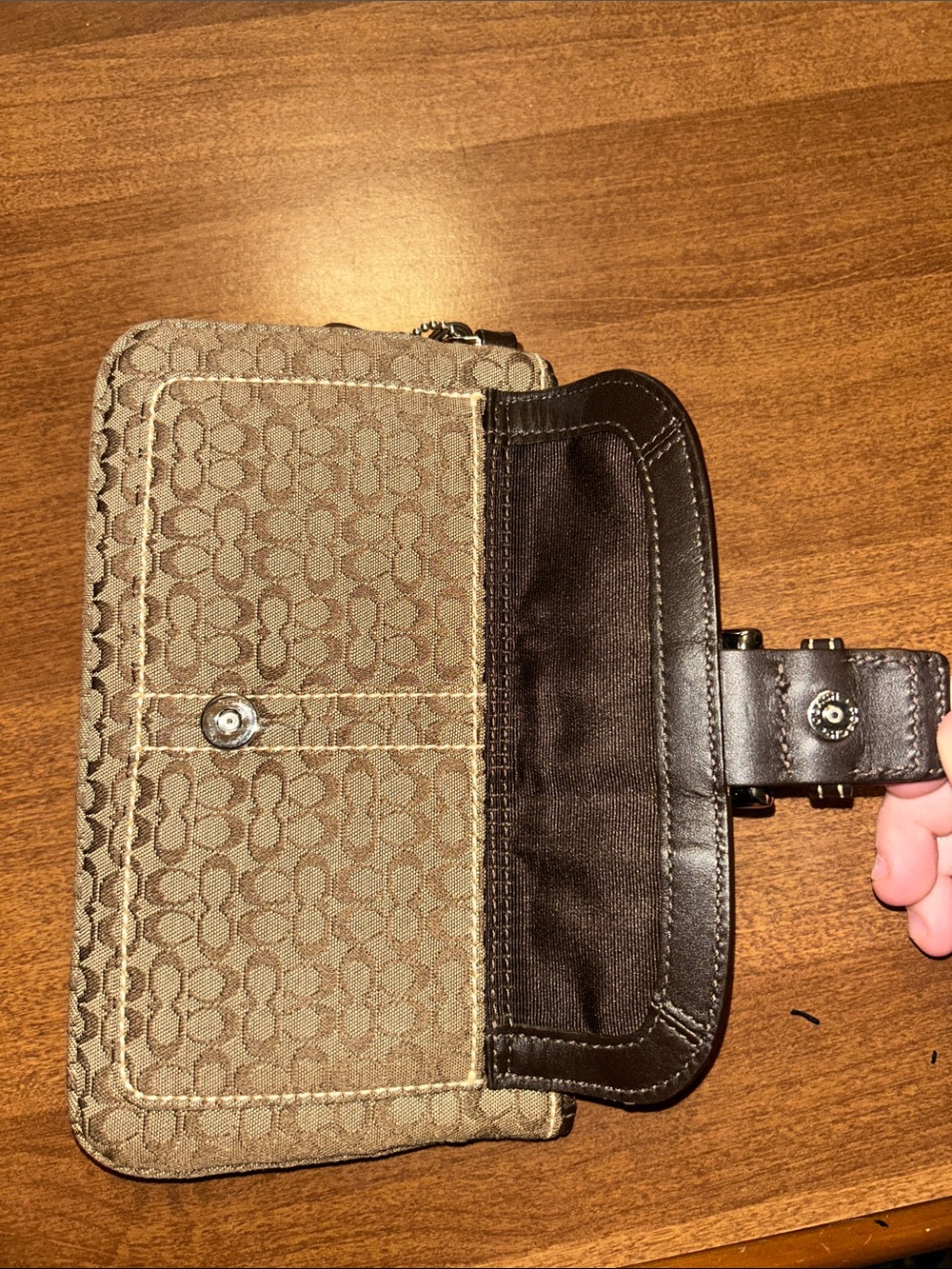 Coach Brown Signature Canvas Wristlet with Dark Trim - Picture 2 of 5